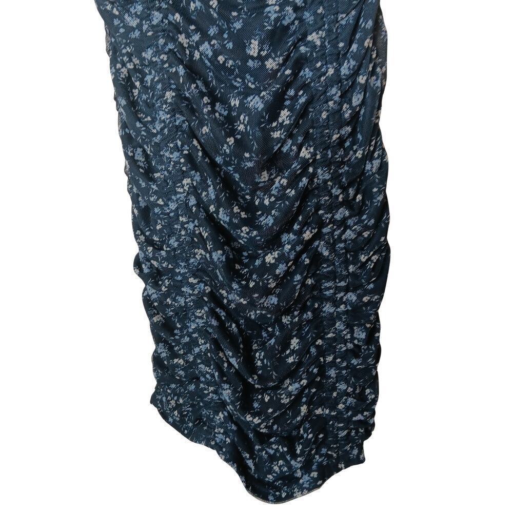 Windsor Navy Blue Floral Ruched Mini Dress Sz Small Spaghetti Strap Fully Lined - Picture 10 of 13